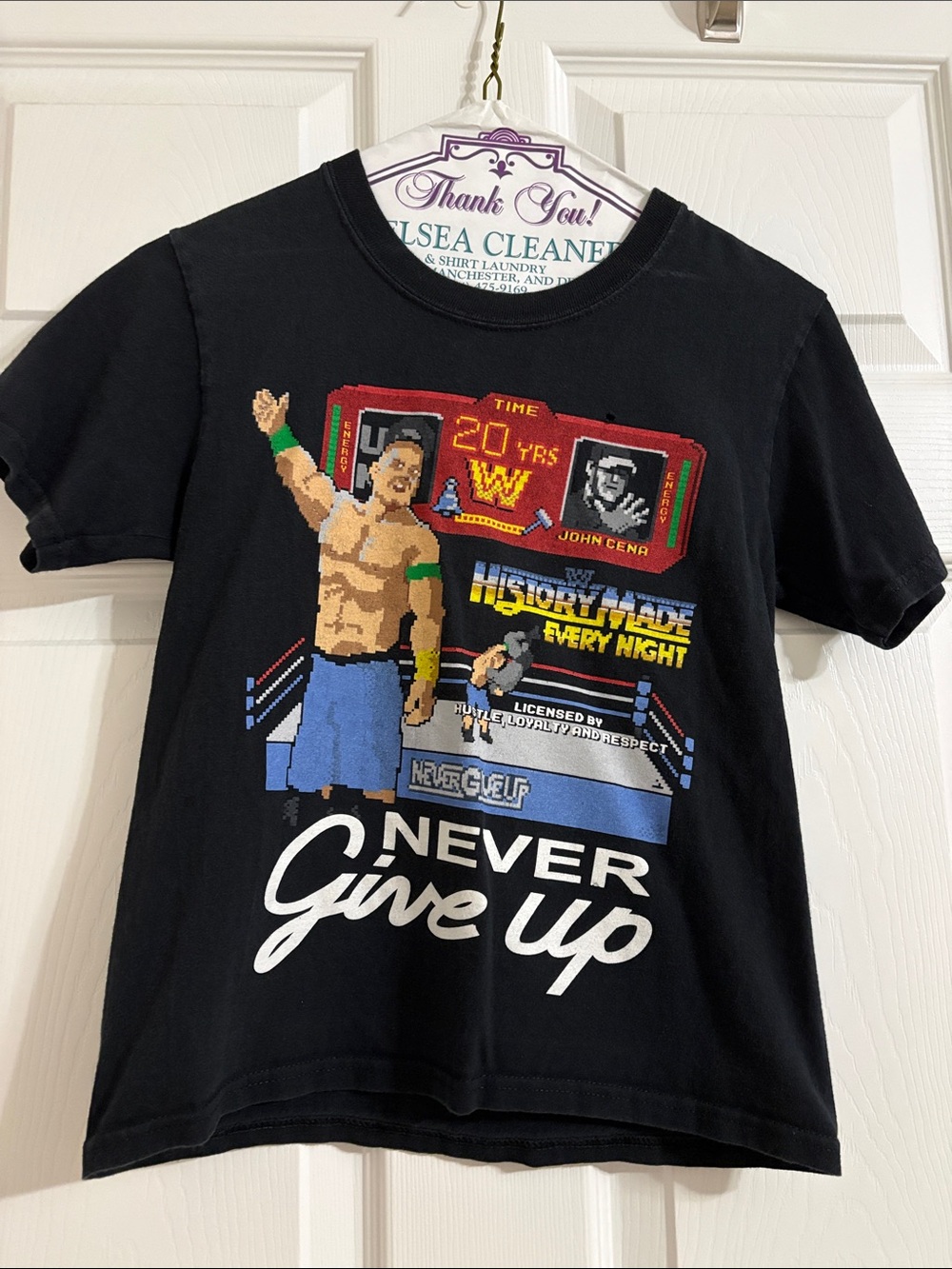 WWE Black 'Never Give Up' Pixel Art John Cena Tee
